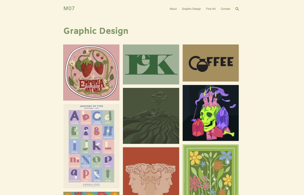 Screenshot of a website displaying works made by a student